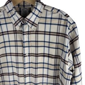 Brooks Brothers Regent Mens L Oxford Button Down Shirt Classic Plaid Brown Blue
